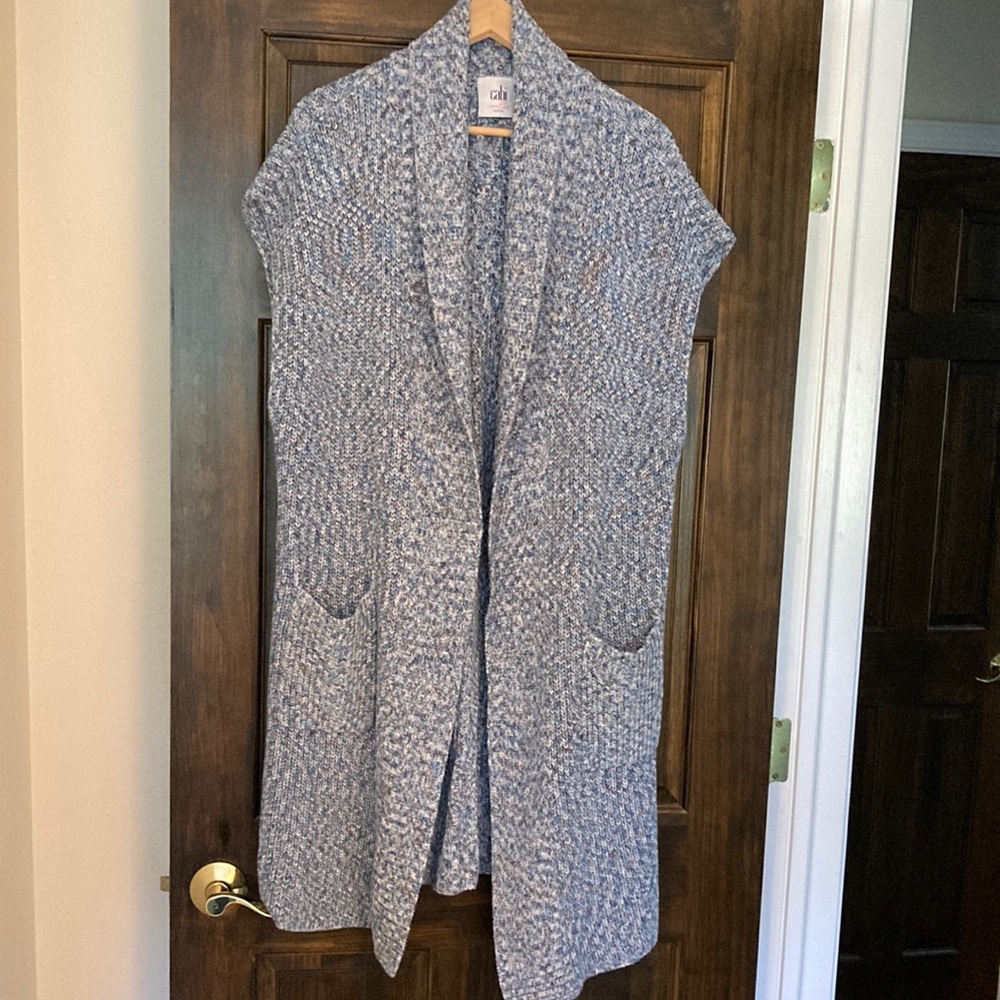 CAbi long knit vest with pockets